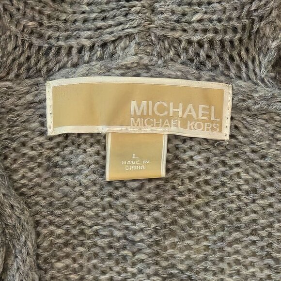 Michael Kors Womens Cable Knit Cardigan Sweater Gray LG Wool Blend Open Front - Picture 2 of 7